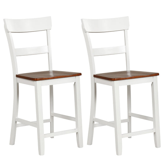 Farmhouse Dining Bar Stool Set of 2 with Solid Rubber Wood Frame, White - Gallery Canada