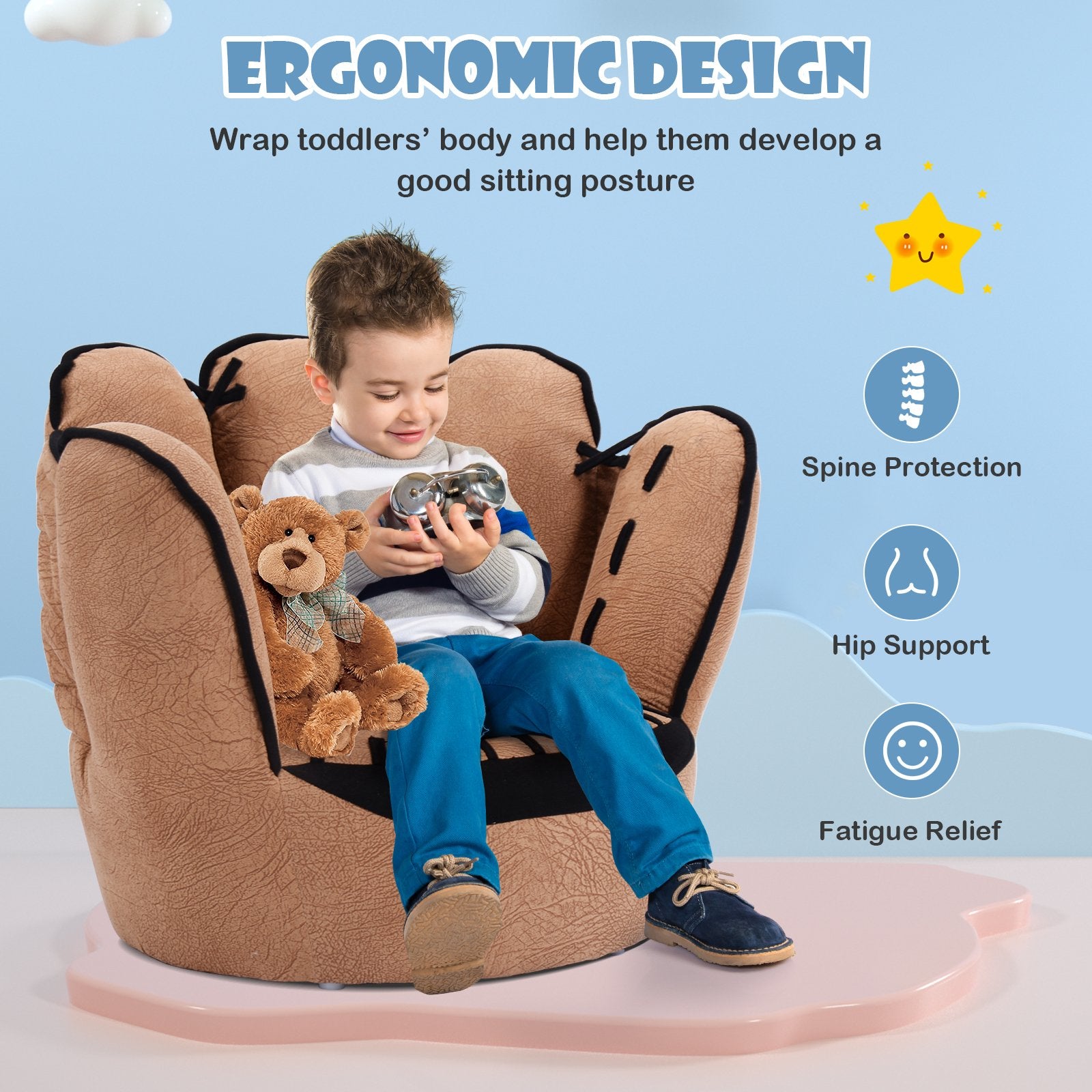 Household Five Fingers Baseball Glove Shaped Kids Leisure Upholstered Sofa, Brown Kids Chairs & Seating   at Gallery Canada