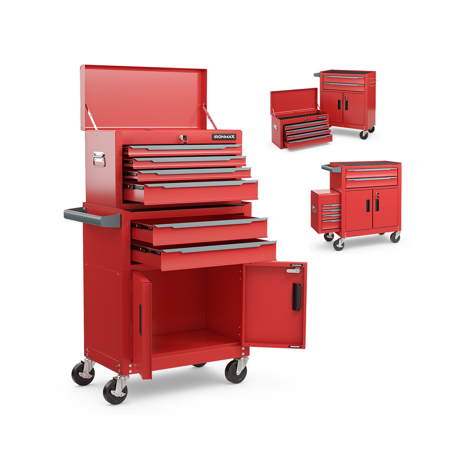 6-Drawer Rolling Tool Storage Chest Cabinet with Universal Wheels and Hooks, Red Garages   at Gallery Canada