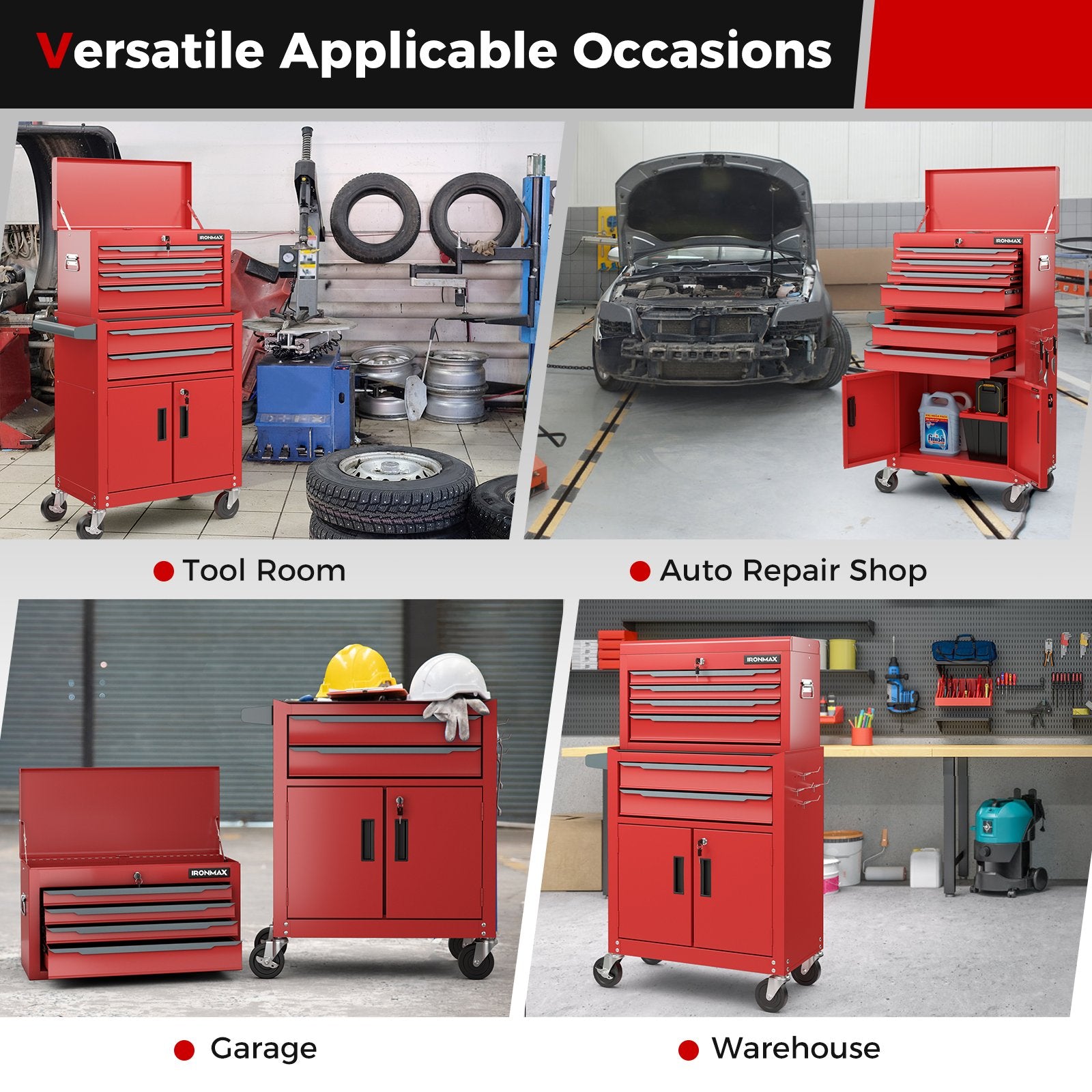 6-Drawer Rolling Tool Storage Chest Cabinet with Universal Wheels and Hooks, Red Garages   at Gallery Canada