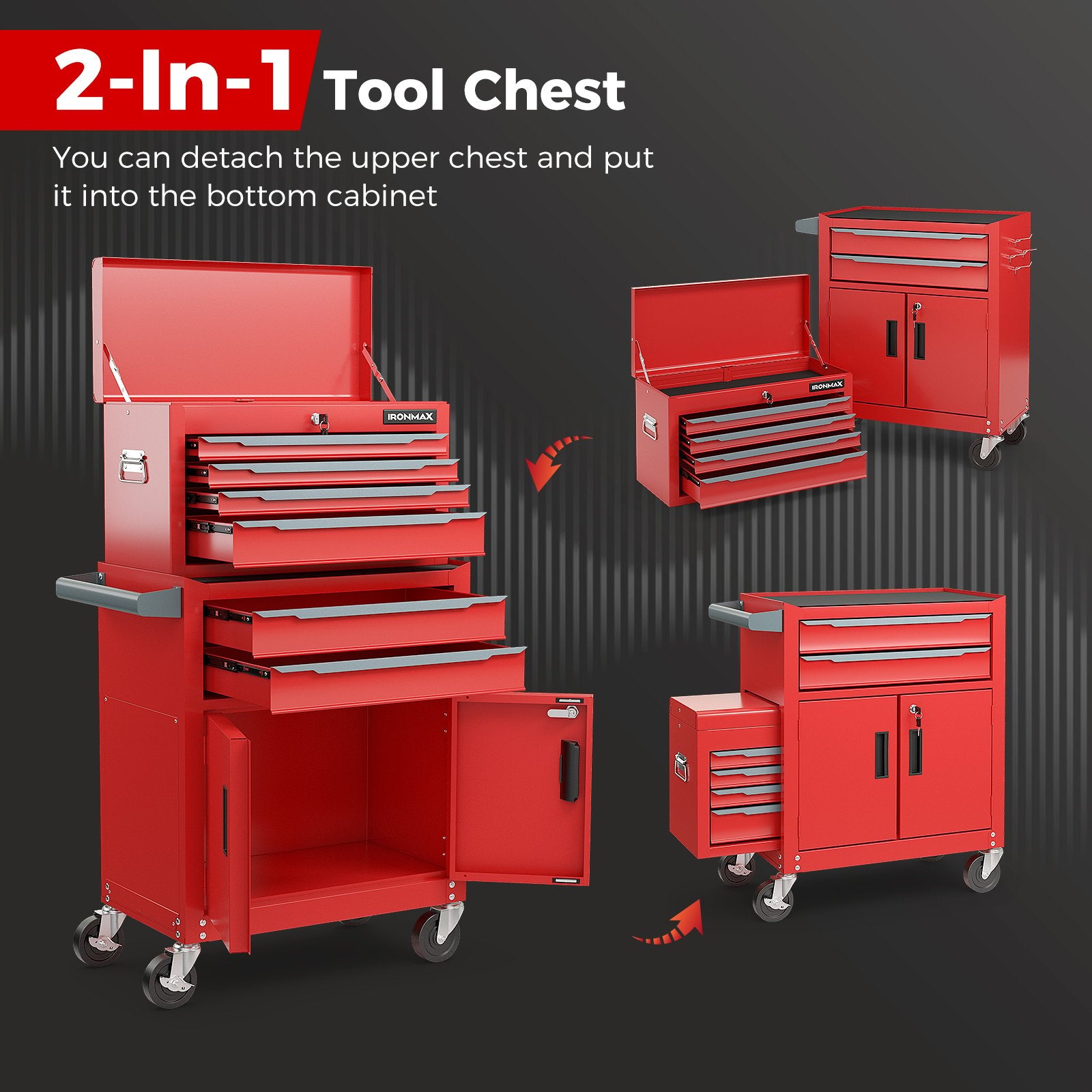 6-Drawer Rolling Tool Storage Chest Cabinet with Universal Wheels and Hooks, Red Garages   at Gallery Canada