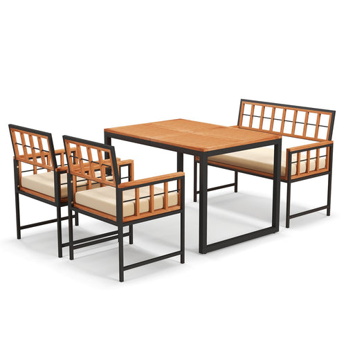 4 Pieces Acacia Wood Patio Dining Set with 1 Rectangular Table, Natural