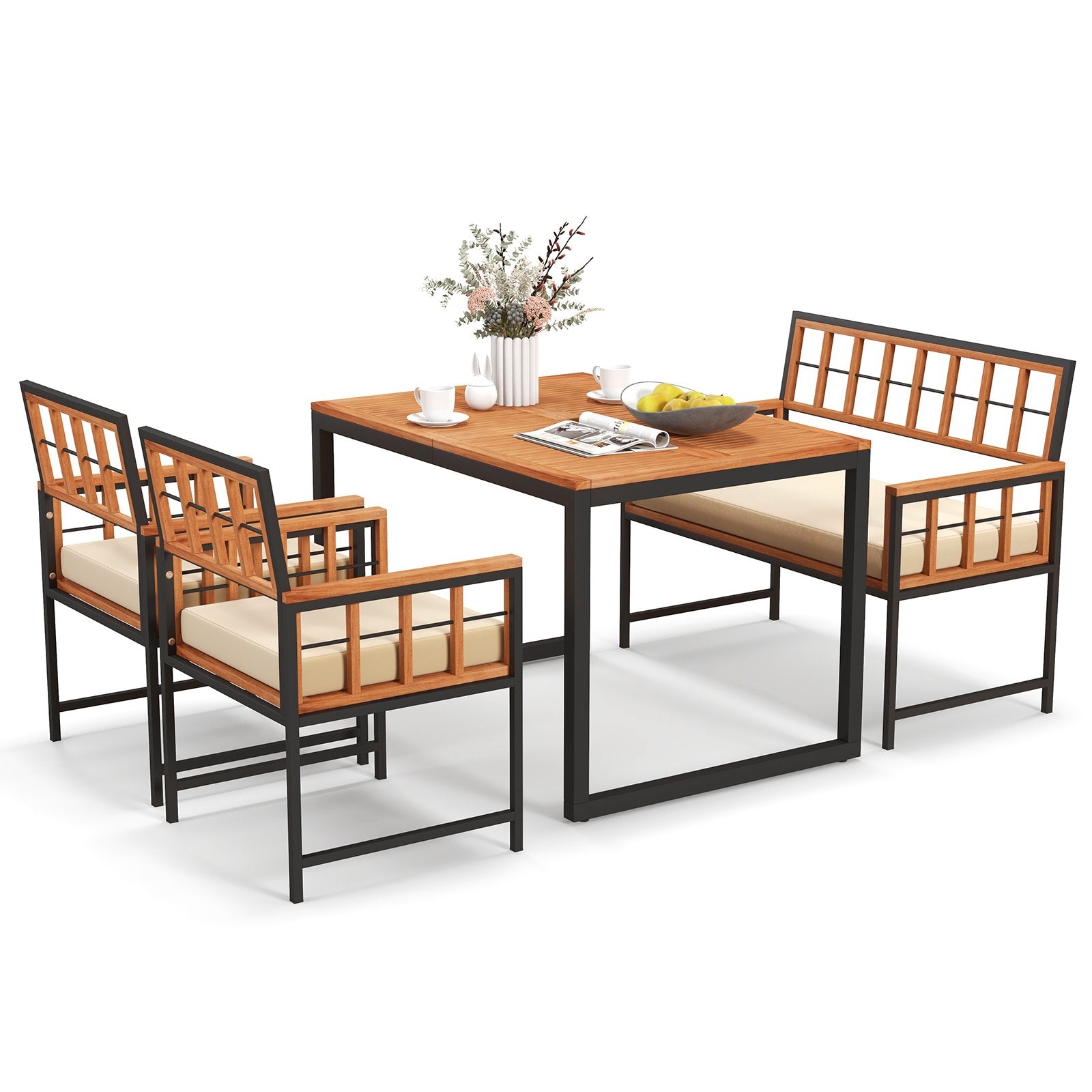 4 Pieces Acacia Wood Patio Dining Set with 1 Rectangular Table, Natural Patio Dining Sets   at Gallery Canada