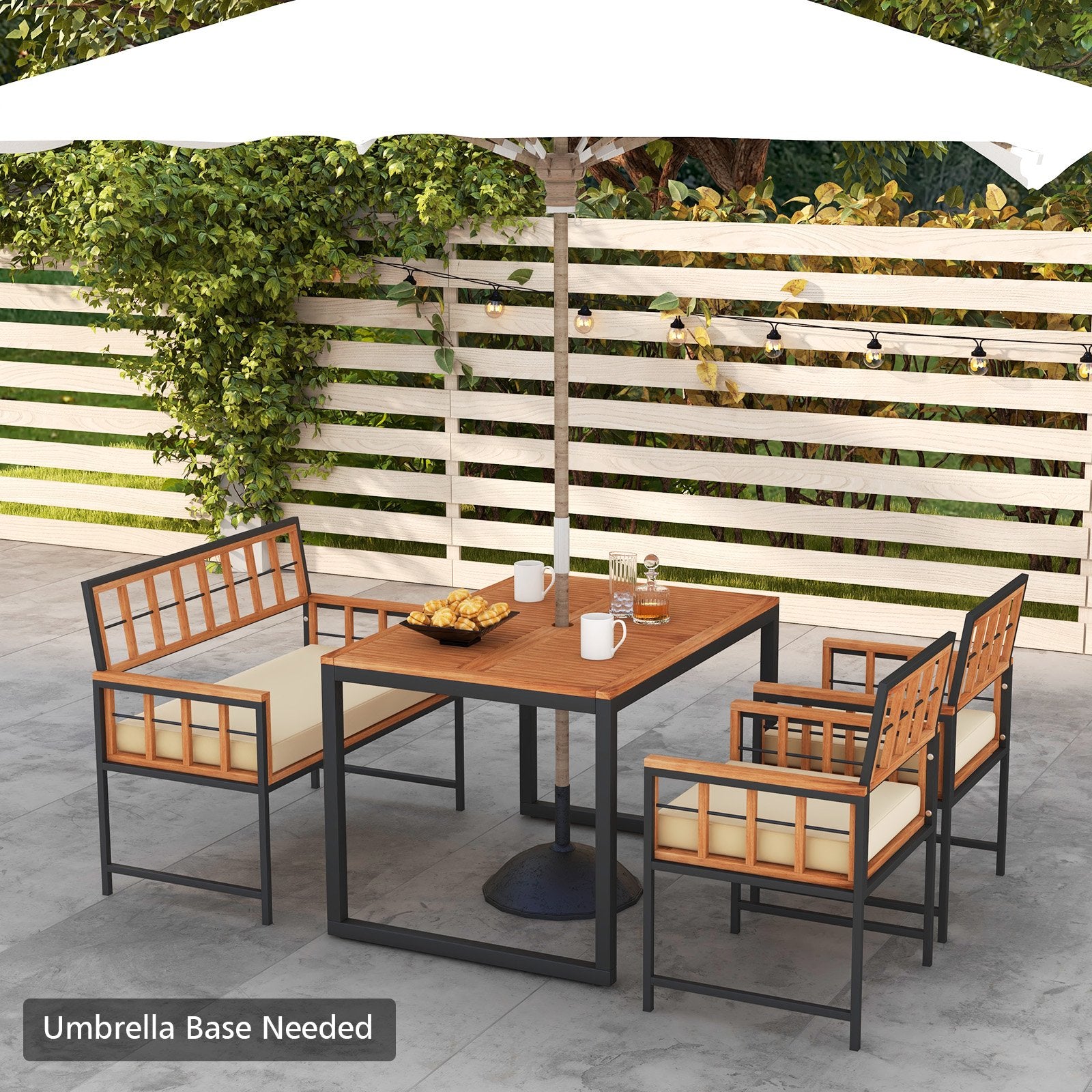 4 Pieces Acacia Wood Patio Dining Set with 1 Rectangular Table, Natural Patio Dining Sets   at Gallery Canada