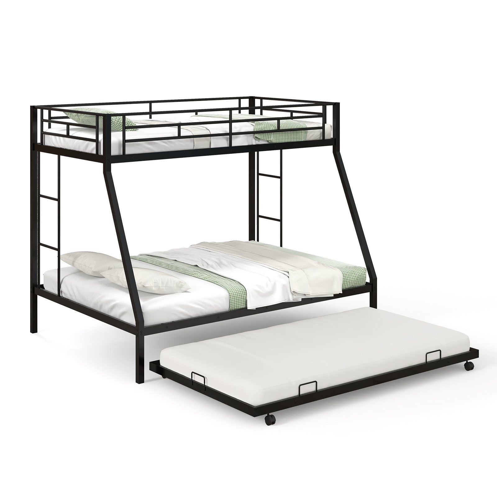 Twin Over Full Bunk Bed Frame with Trundle for Guest Room, Black Bunk Bed Frame   at Gallery Canada