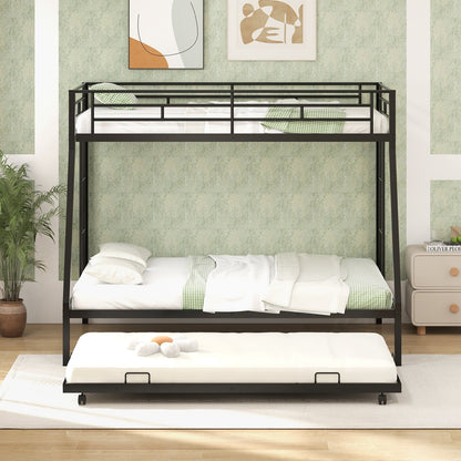 Twin Over Full Bunk Bed Frame with Trundle for Guest Room, Black Bunk Bed Frame   at Gallery Canada