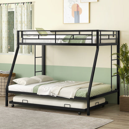 Twin Over Full Bunk Bed Frame with Trundle for Guest Room, Black Bunk Bed Frame   at Gallery Canada