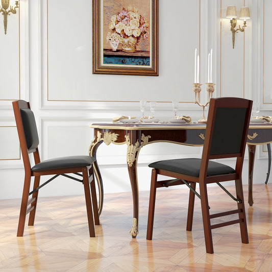 Set of 2 Folding Dining Chairs with Padded Seat and High Backrest, Brown - Gallery Canada