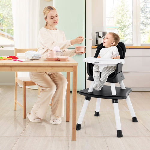 6-in-1 Convertible Baby High Chair with Adjustable Removable Tray, Black