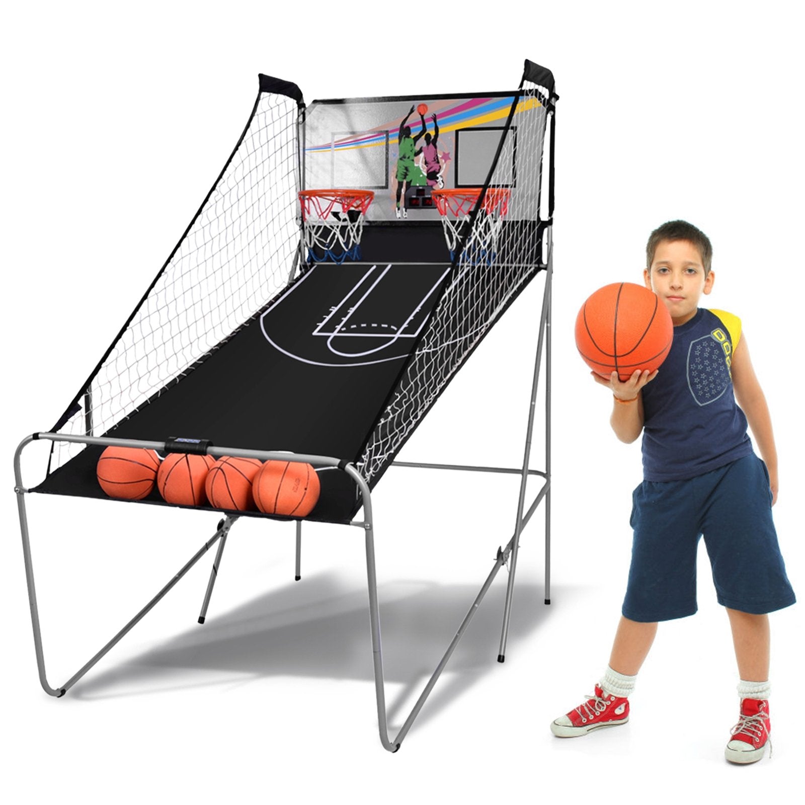 Indoor Double Electronic Basketball Game with 4 Balls-Grey, Gray Game Room   at Gallery Canada