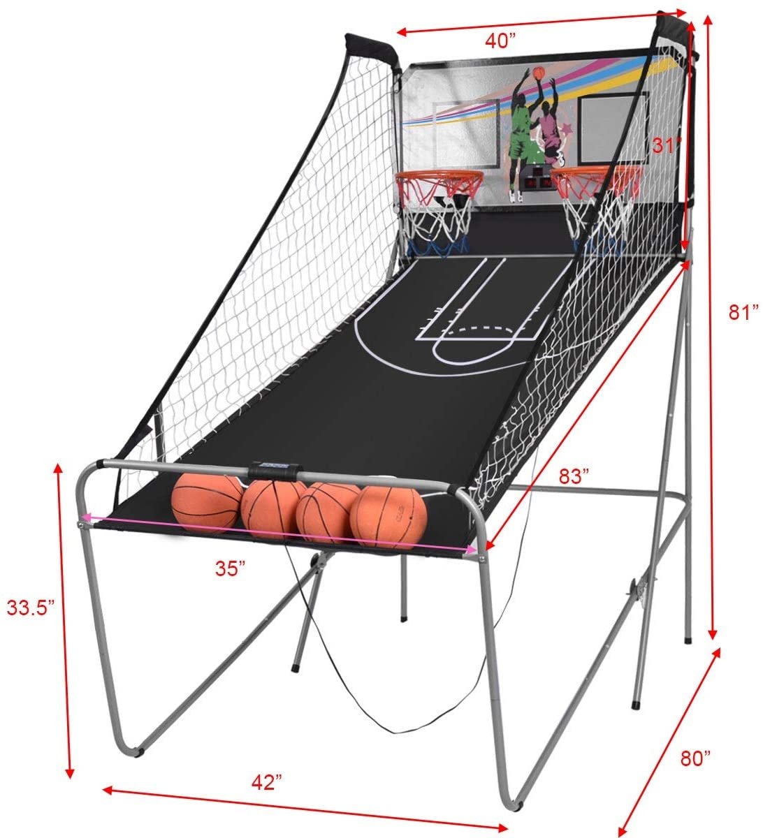 Indoor Double Electronic Basketball Game with 4 Balls-Grey, Gray Game Room   at Gallery Canada