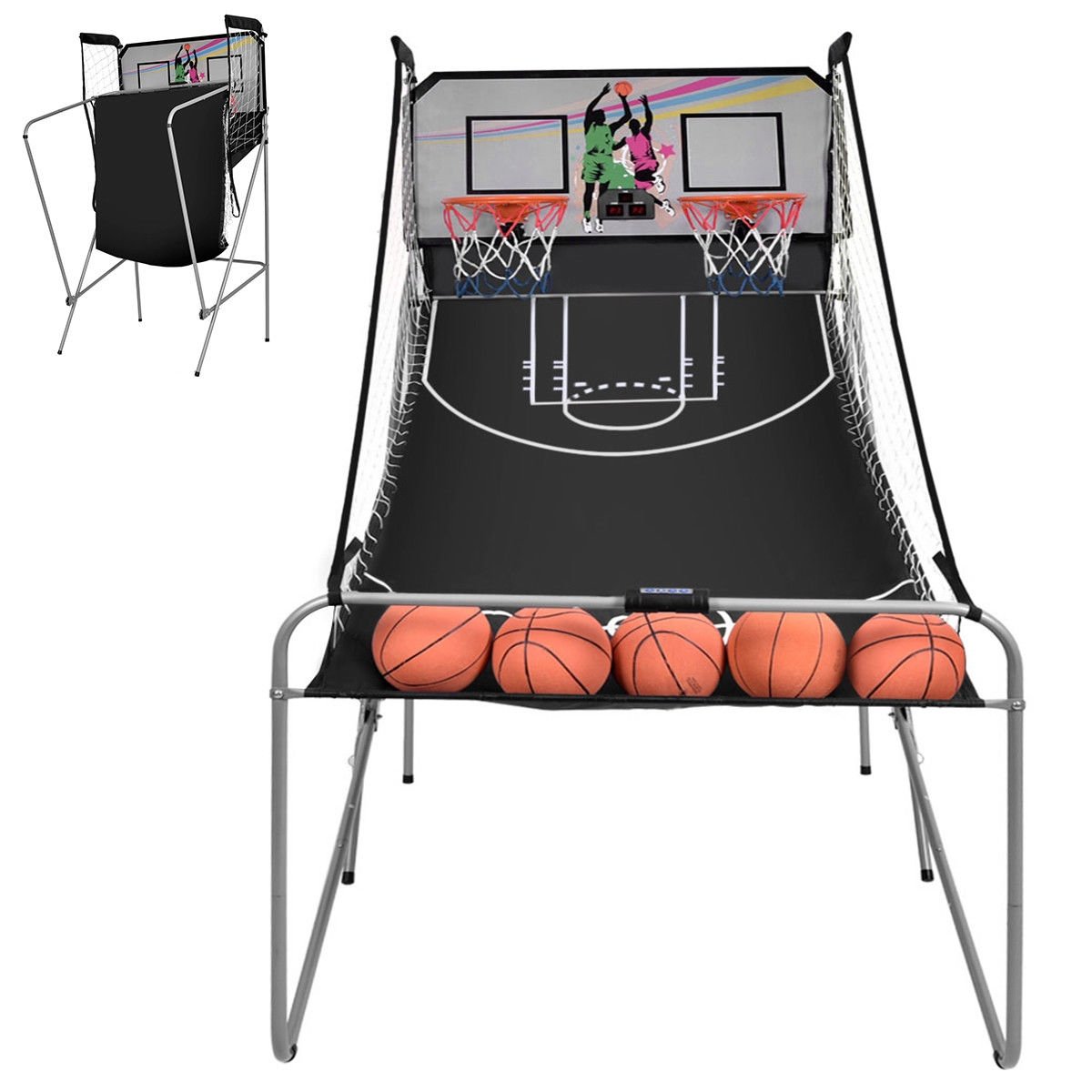 Indoor Double Electronic Basketball Game with 4 Balls-Grey, Gray Game Room   at Gallery Canada