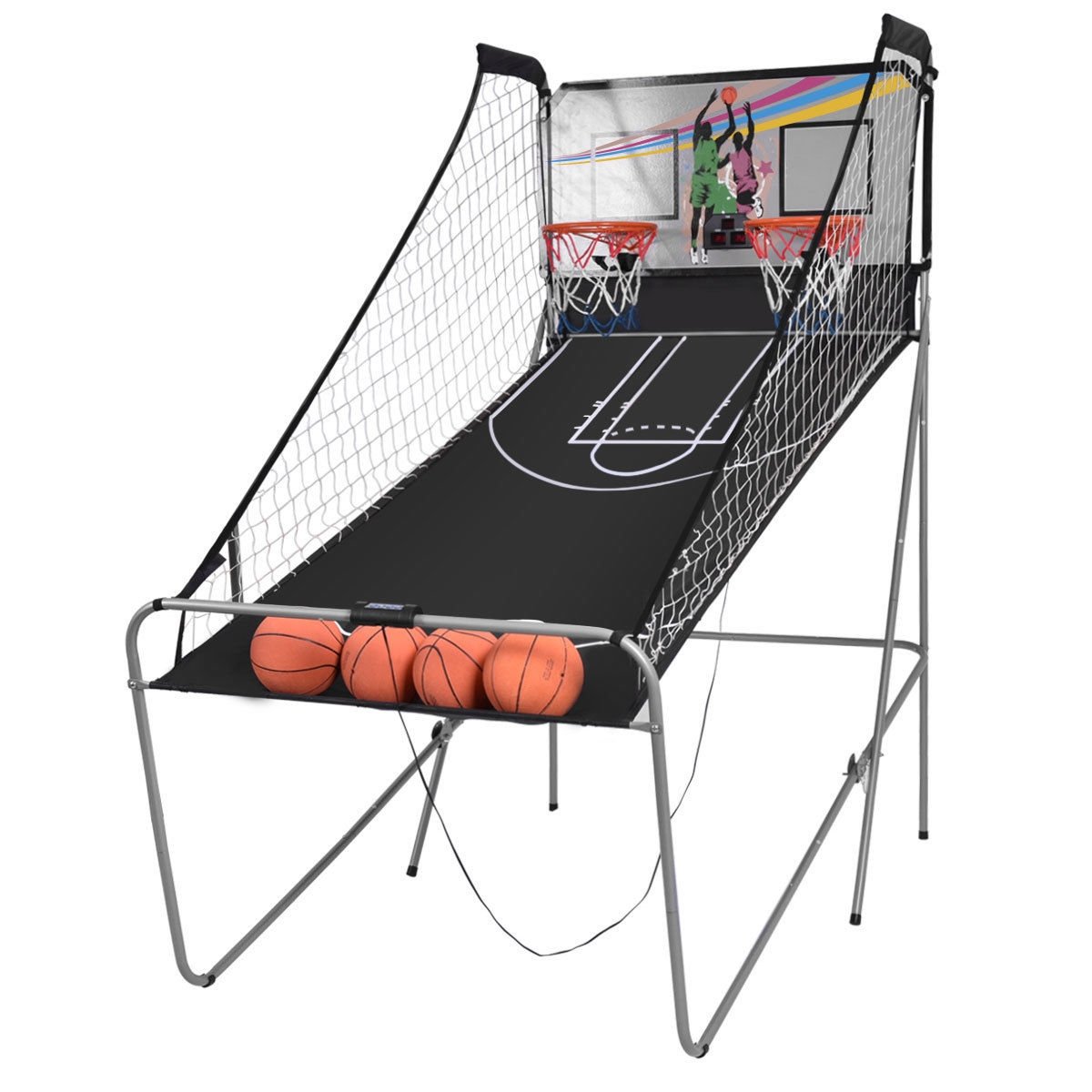 Indoor Double Electronic Basketball Game with 4 Balls-Grey, Gray Game Room   at Gallery Canada