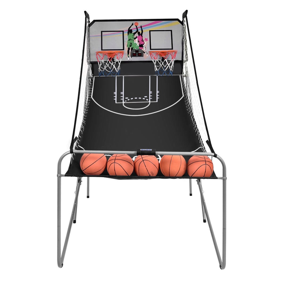 Indoor Double Electronic Basketball Game with 4 Balls-Grey, Gray Game Room   at Gallery Canada