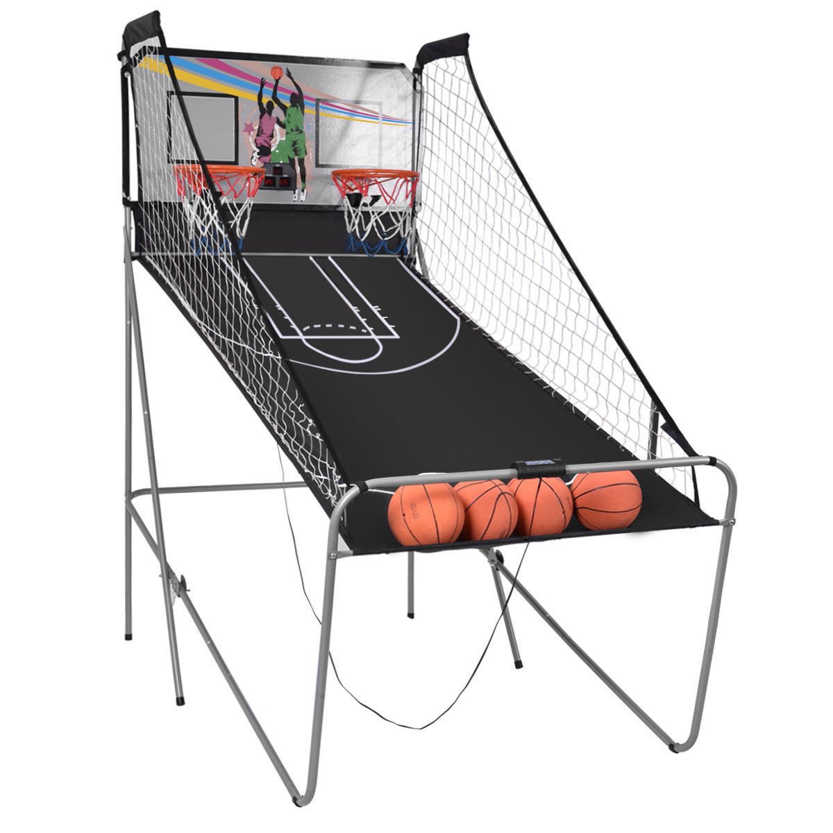 Indoor Double Electronic Basketball Game with 4 Balls-Grey, Gray Game Room   at Gallery Canada