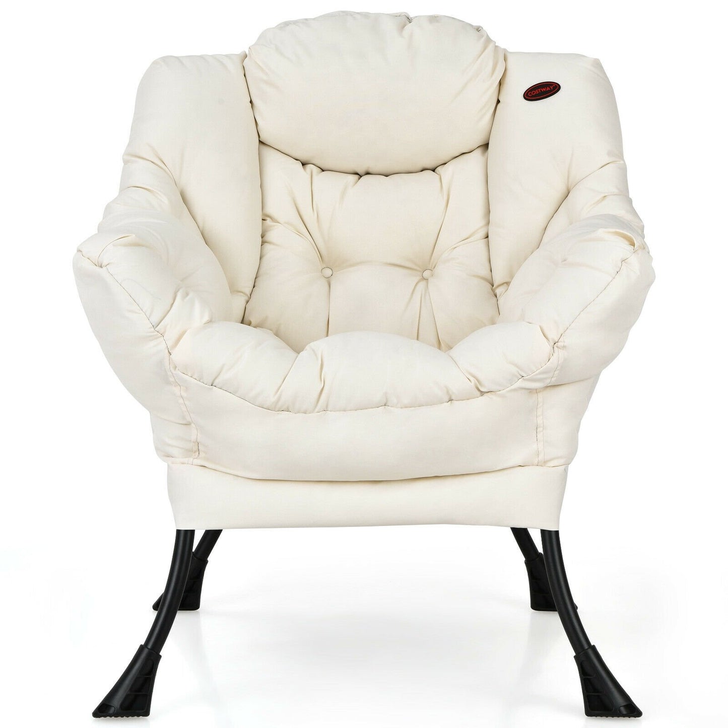 Modern Polyester Fabric Lazy Chair with Steel Frame and Side Pocket, Beige Accent Chairs   at Gallery Canada