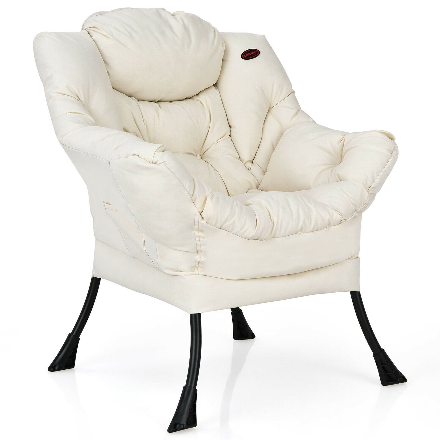 Modern Polyester Fabric Lazy Chair with Steel Frame and Side Pocket, Beige Accent Chairs   at Gallery Canada