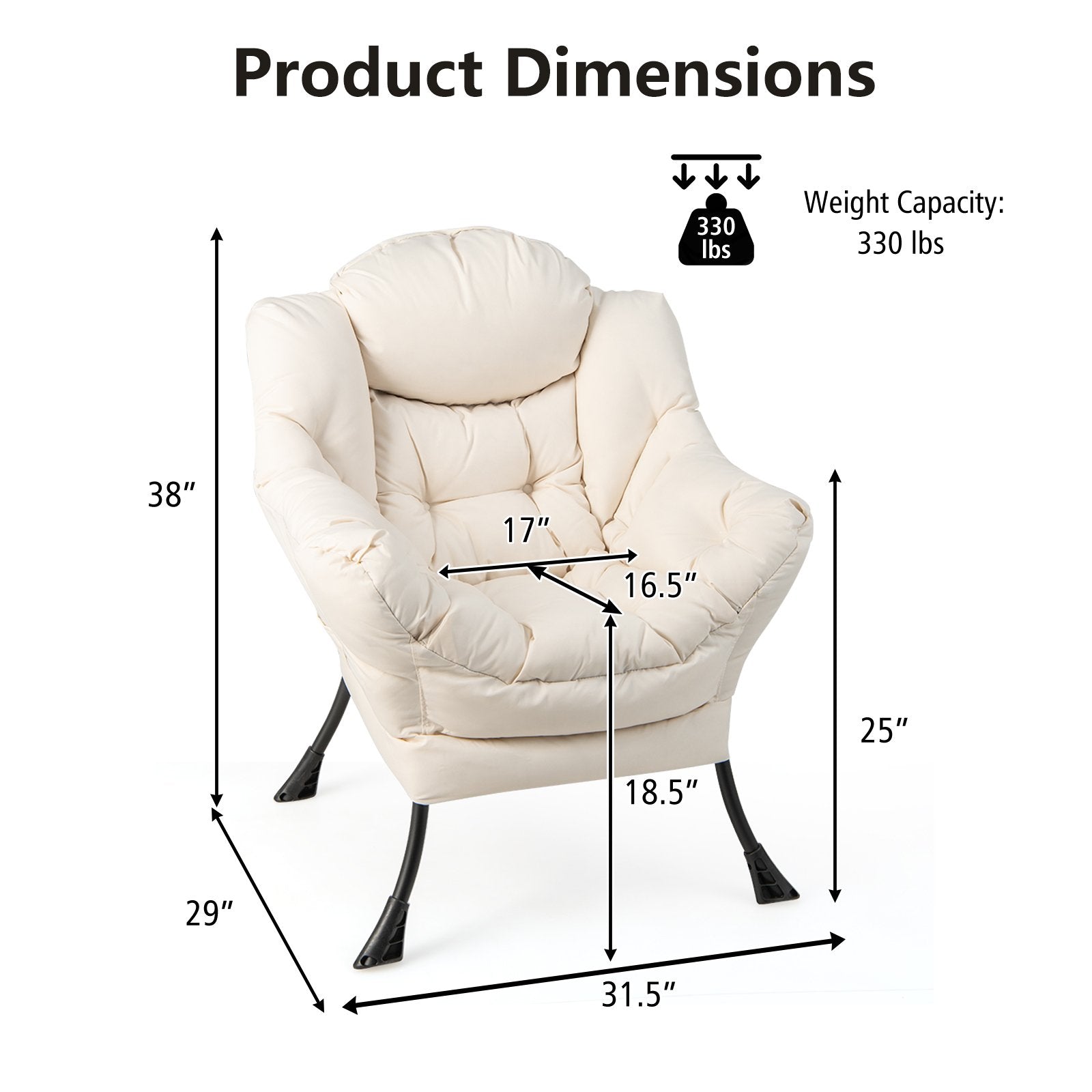 Modern Polyester Fabric Lazy Chair with Steel Frame and Side Pocket, Beige Accent Chairs   at Gallery Canada