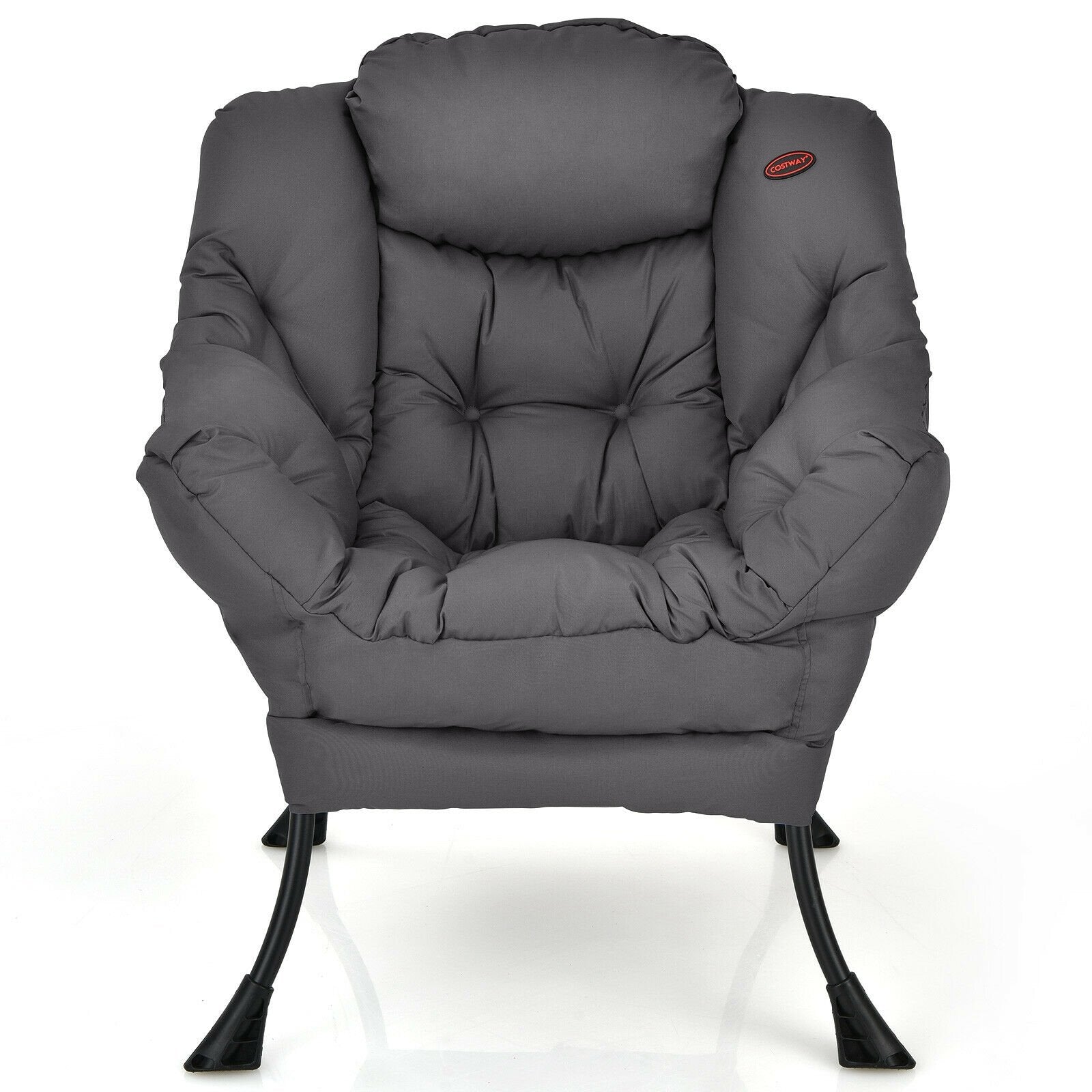 Modern Polyester Fabric Lazy Chair with Steel Frame and Side Pocket, Gray Accent Chairs   at Gallery Canada