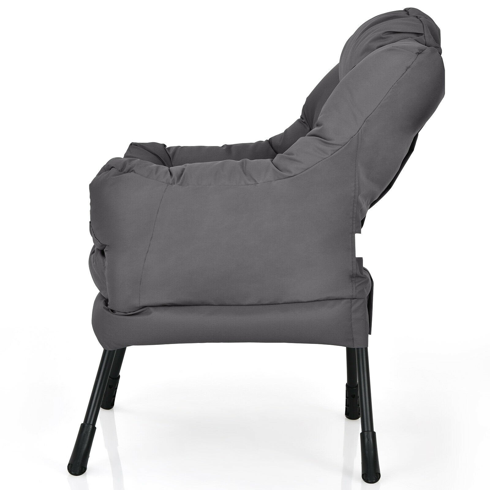 Modern Polyester Fabric Lazy Chair with Steel Frame and Side Pocket, Gray Accent Chairs   at Gallery Canada