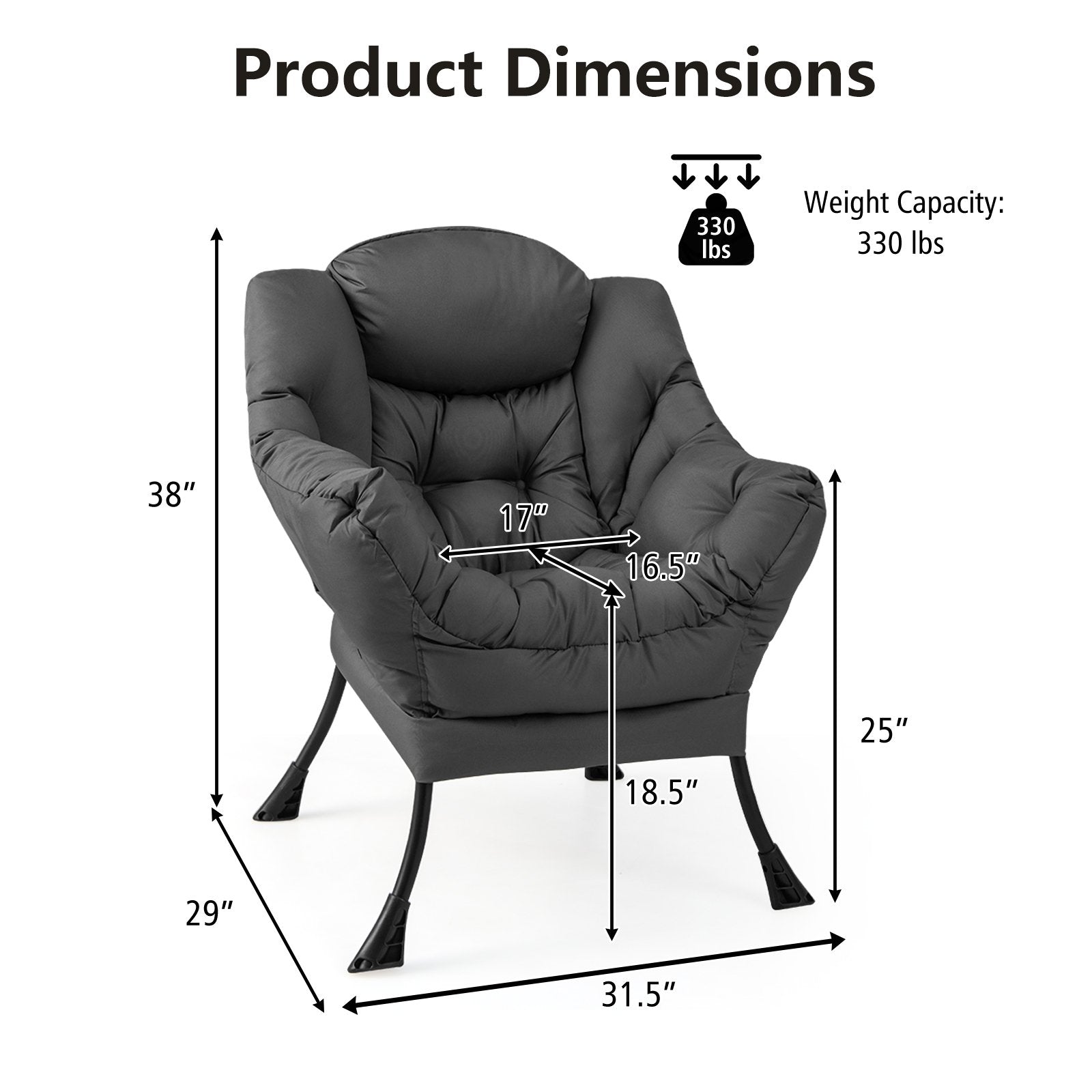 Modern Polyester Fabric Lazy Chair with Steel Frame and Side Pocket, Gray Accent Chairs   at Gallery Canada