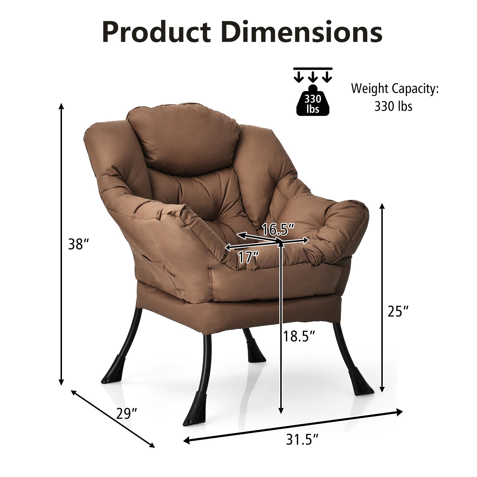 Modern Polyester Fabric Lazy Chair with Steel Frame and Side Pocket, Brown Accent Chairs   at Gallery Canada