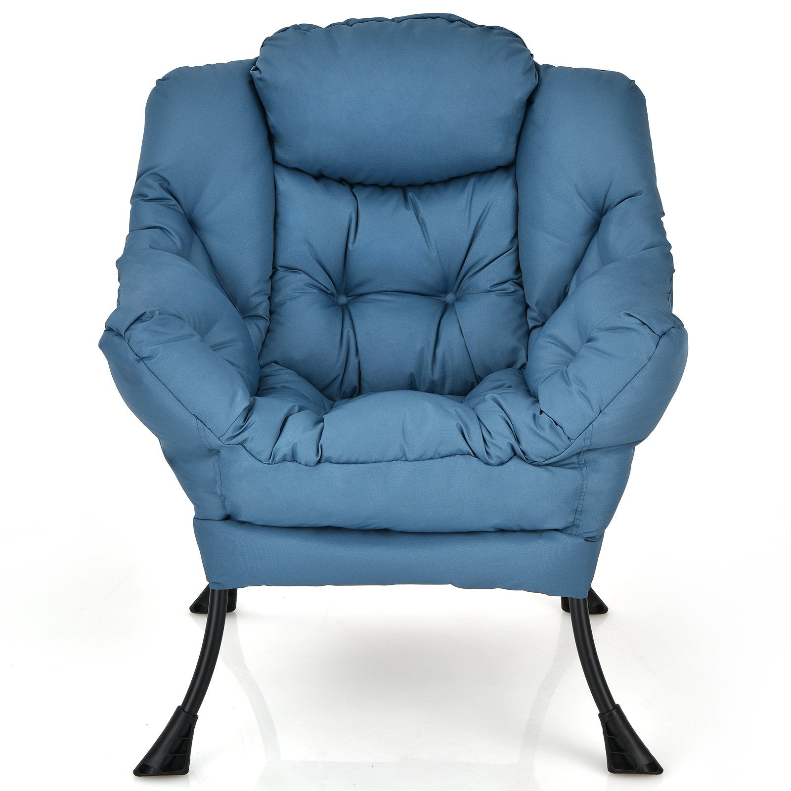 Modern Polyester Fabric Lazy Chair with Steel Frame and Side Pocket, Navy Accent Chairs   at Gallery Canada