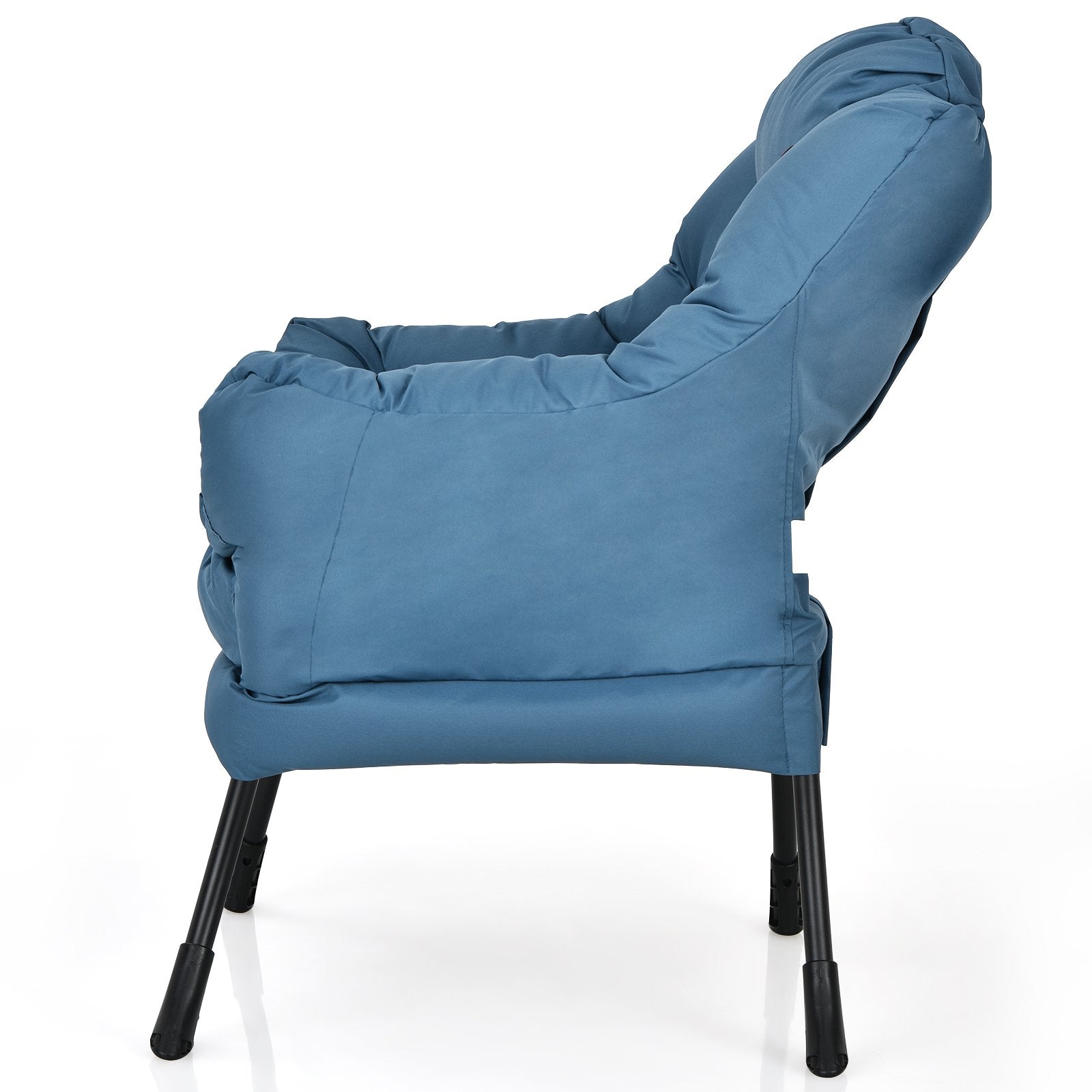 Modern Polyester Fabric Lazy Chair with Steel Frame and Side Pocket, Navy Accent Chairs   at Gallery Canada