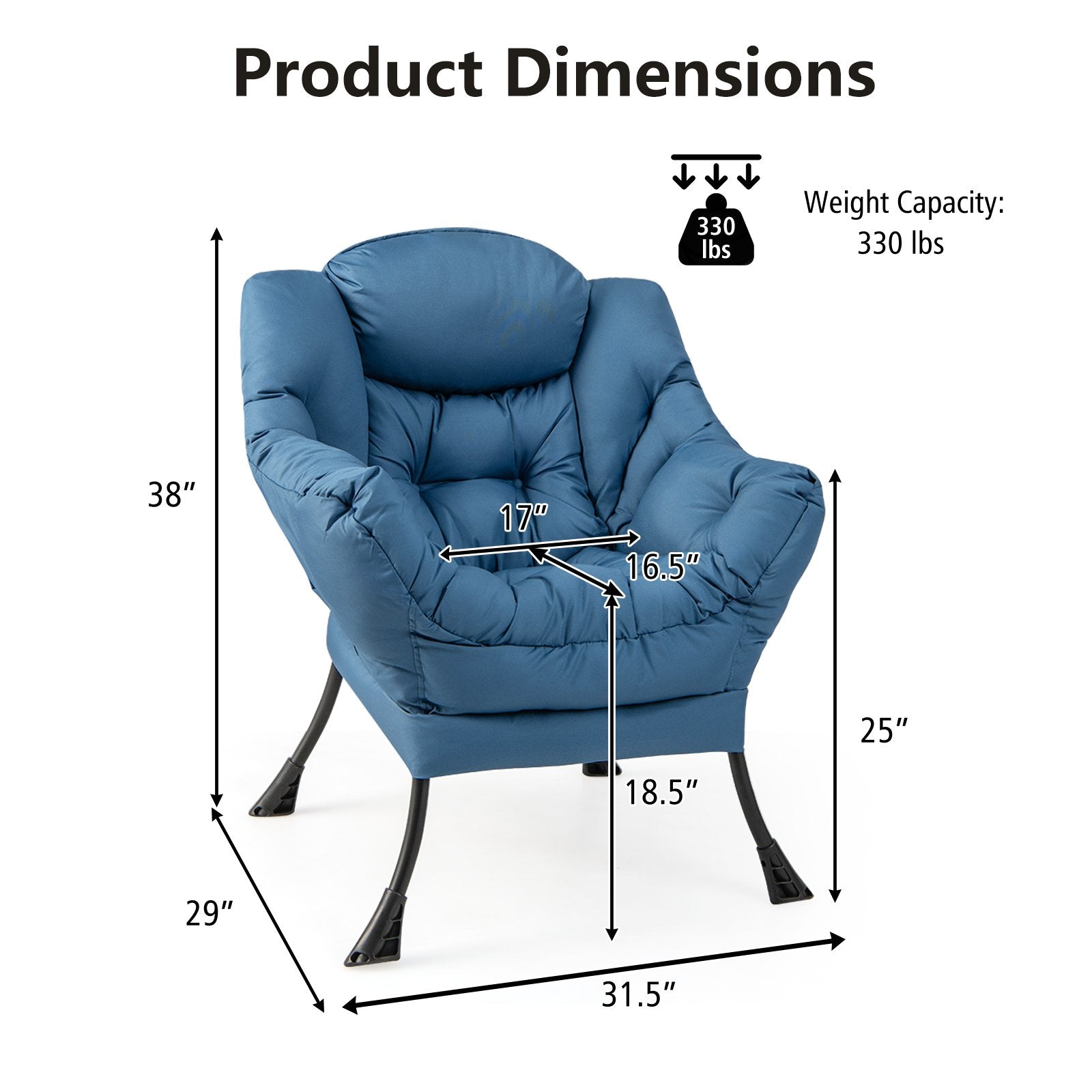 Modern Polyester Fabric Lazy Chair with Steel Frame and Side Pocket, Navy Accent Chairs   at Gallery Canada