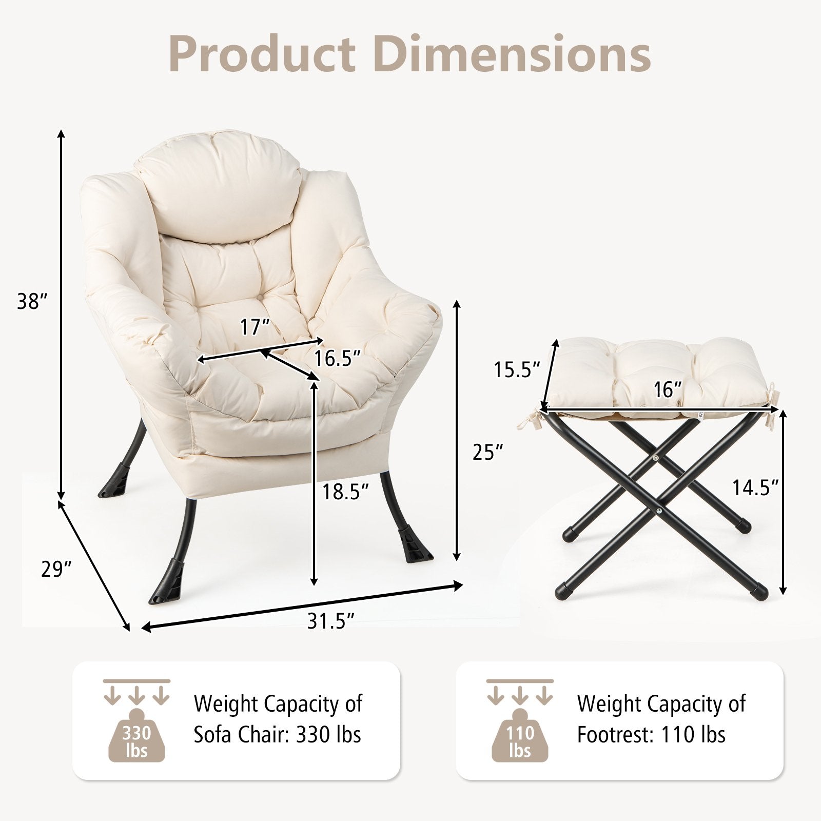 Modern Accent Sofa Chair with Folding Footrest and Side Pocket, Beige Accent Chairs   at Gallery Canada