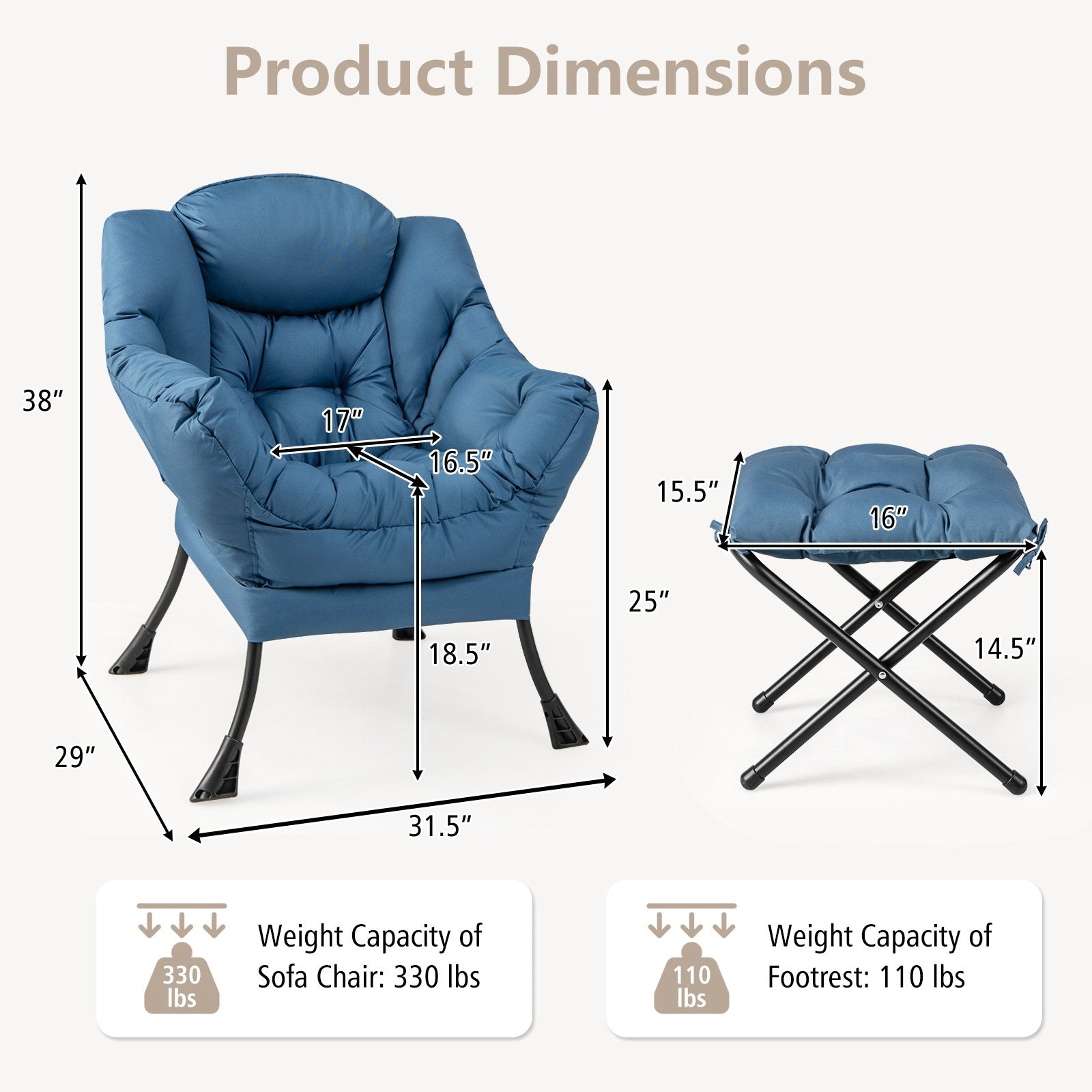 Modern Accent Sofa Chair with Folding Footrest and Side Pocket, Navy Accent Chairs   at Gallery Canada