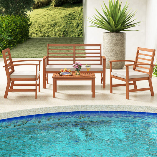 4 Pieces Outdoor Furniture Set with Stable Acacia Wood Frame, Beige - Gallery Canada