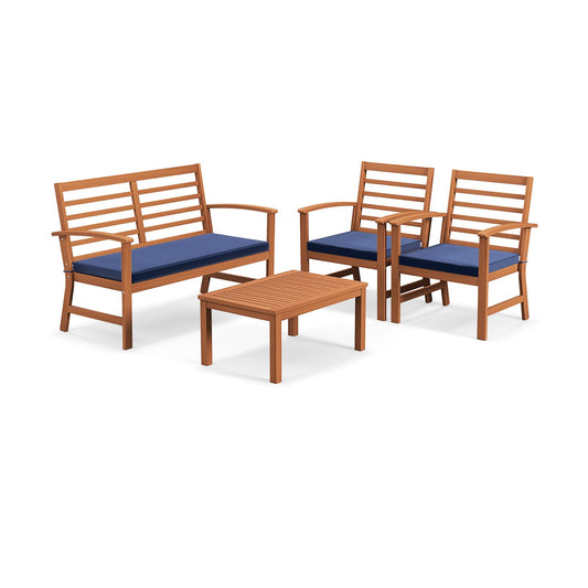 4 Pieces Outdoor Furniture Set with Stable Acacia Wood Frame, Navy - Gallery Canada