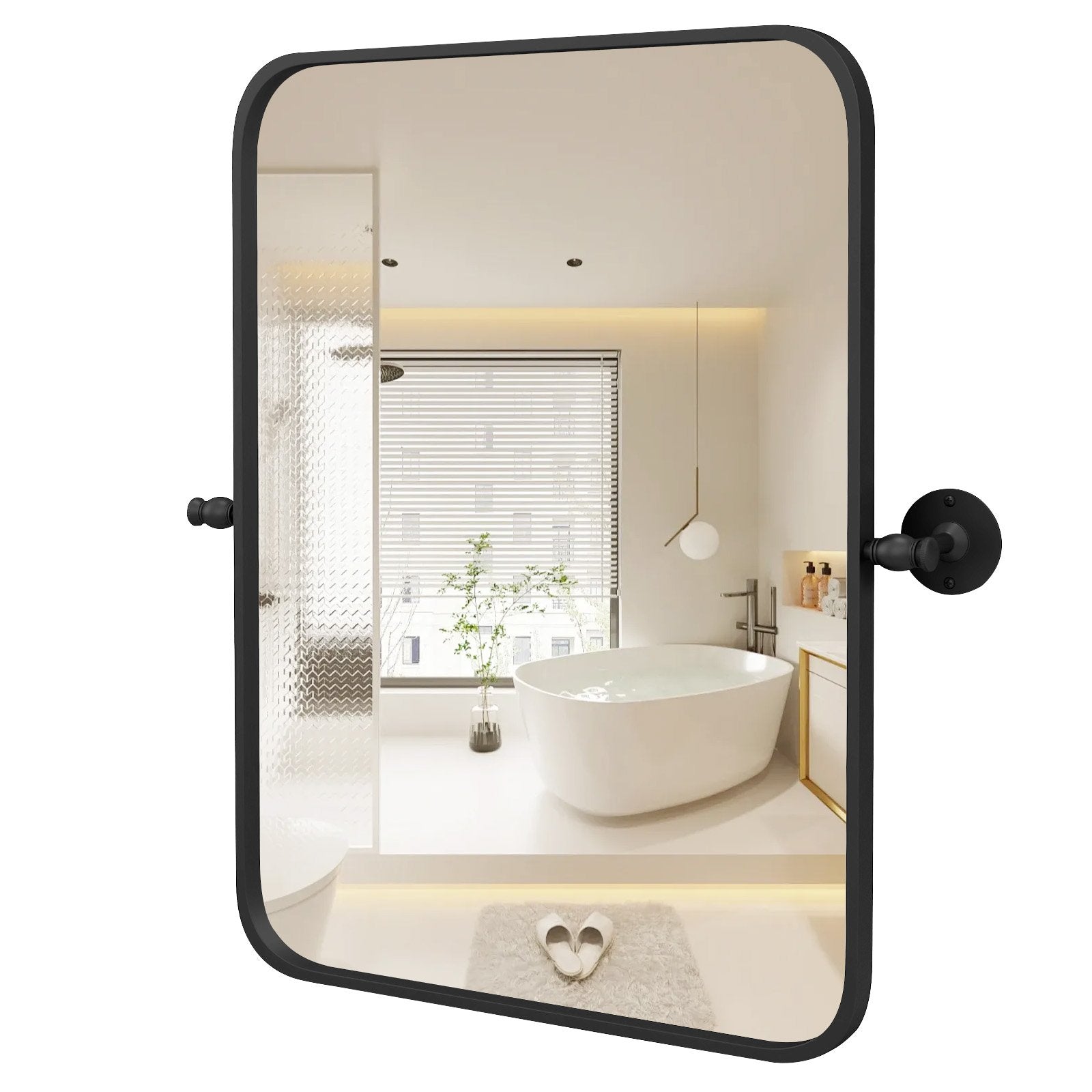 30 x 22 Inch Black Metal Framed Pivot Rectangle Wall-Mounted Mirror, Black Wall Mirrors   at Gallery Canada