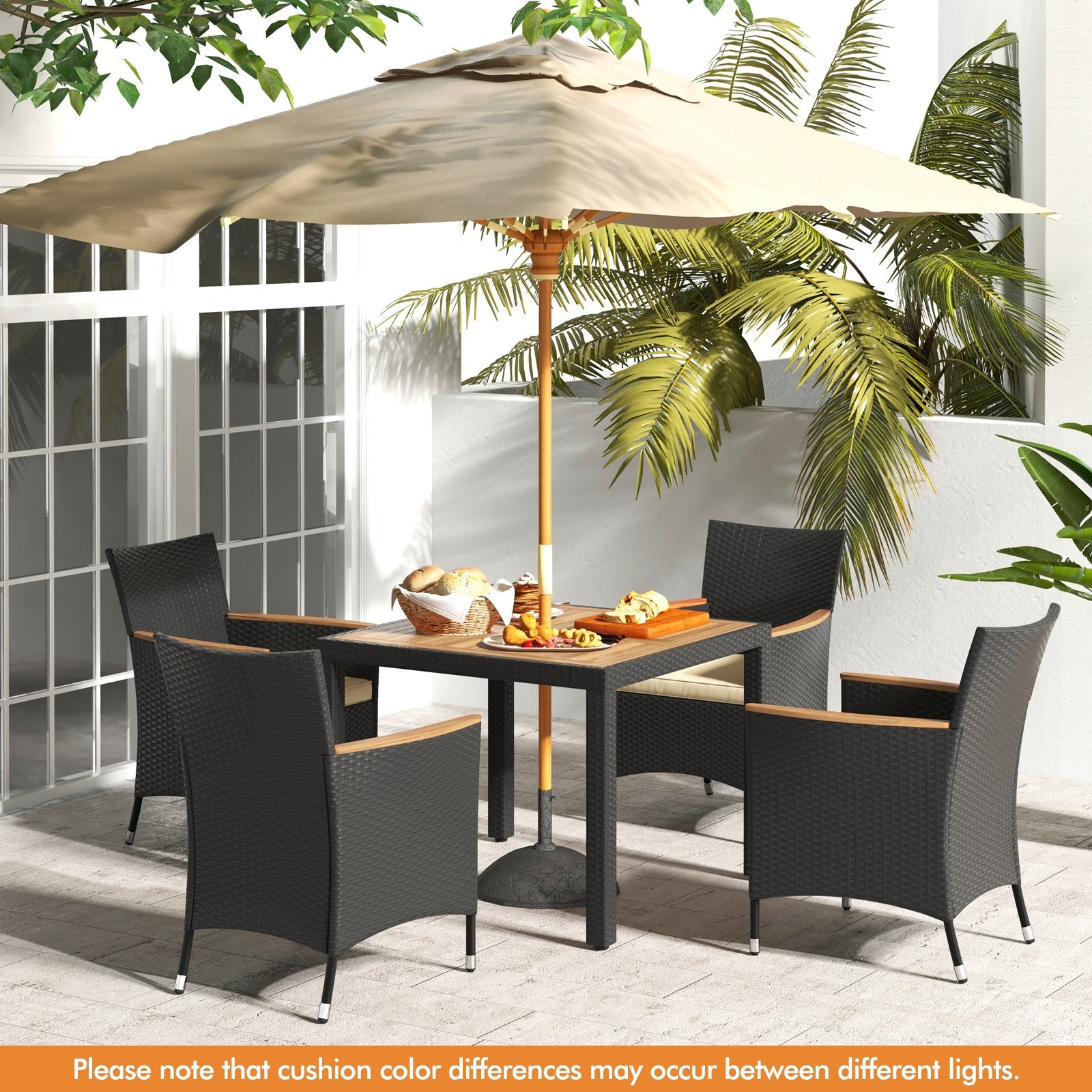 5 Pieces Patio Dining Table Set for 4 with Umbrella Hole, Black Patio Dining Sets   at Gallery Canada