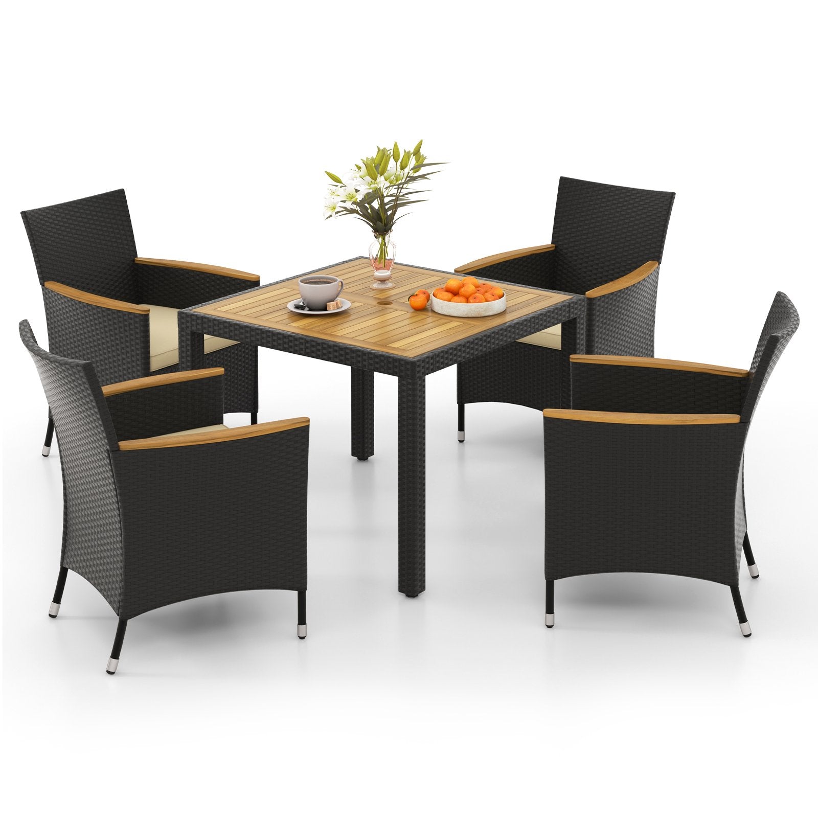 5 Pieces Patio Dining Table Set for 4 with Umbrella Hole, Black Patio Dining Sets   at Gallery Canada