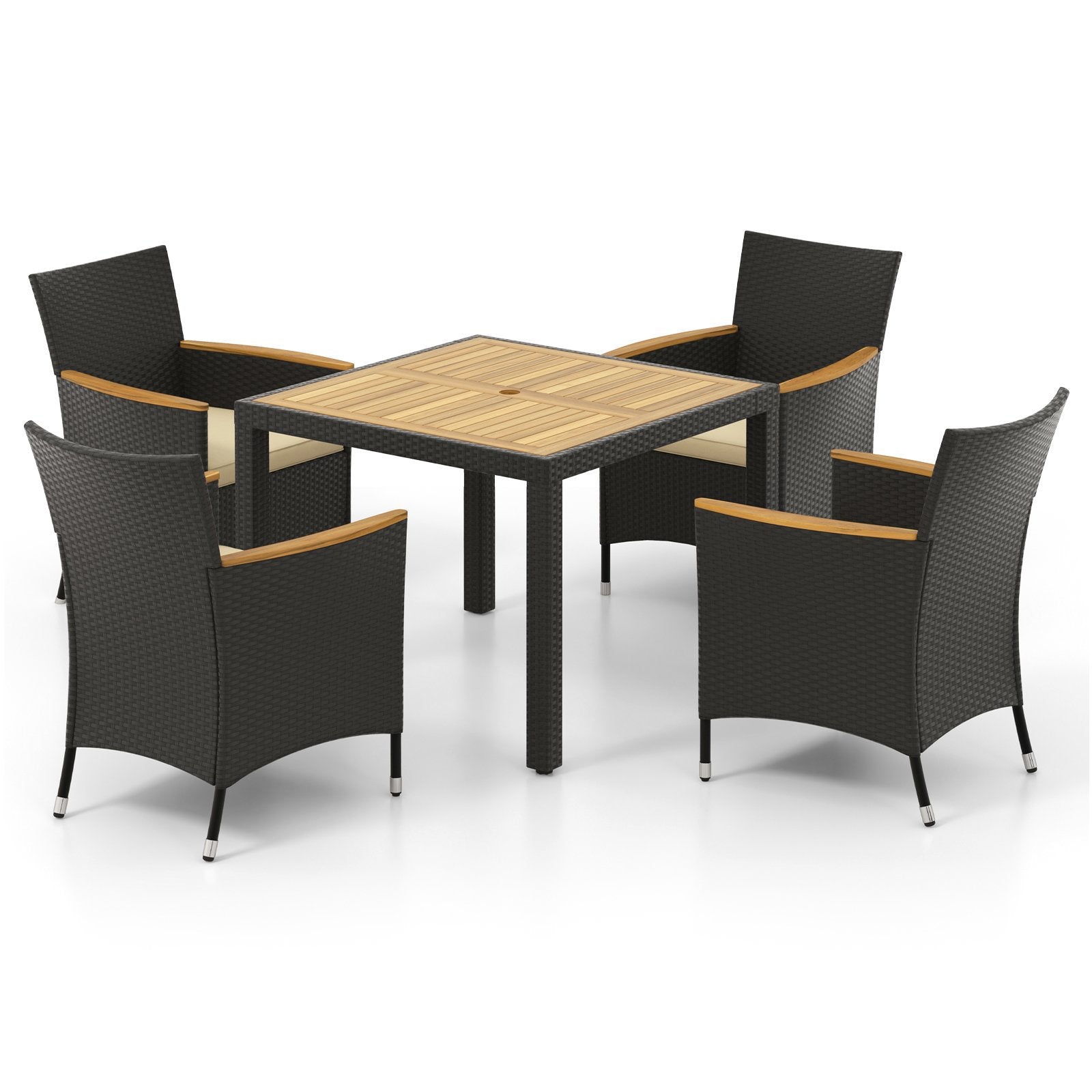 5 Pieces Patio Dining Table Set for 4 with Umbrella Hole, Black Patio Dining Sets   at Gallery Canada