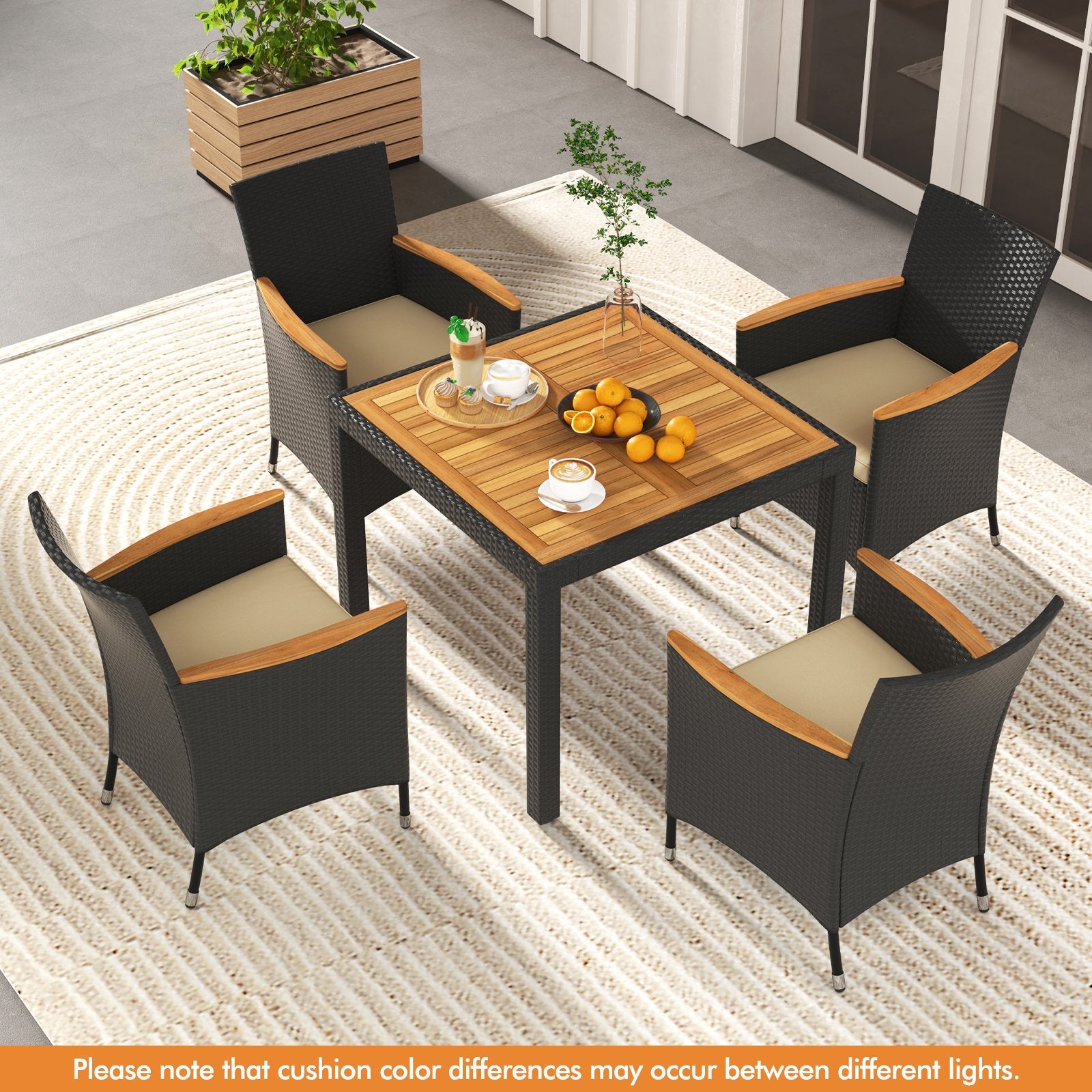 5 Pieces Patio Dining Table Set for 4 with Umbrella Hole, Black Patio Dining Sets   at Gallery Canada