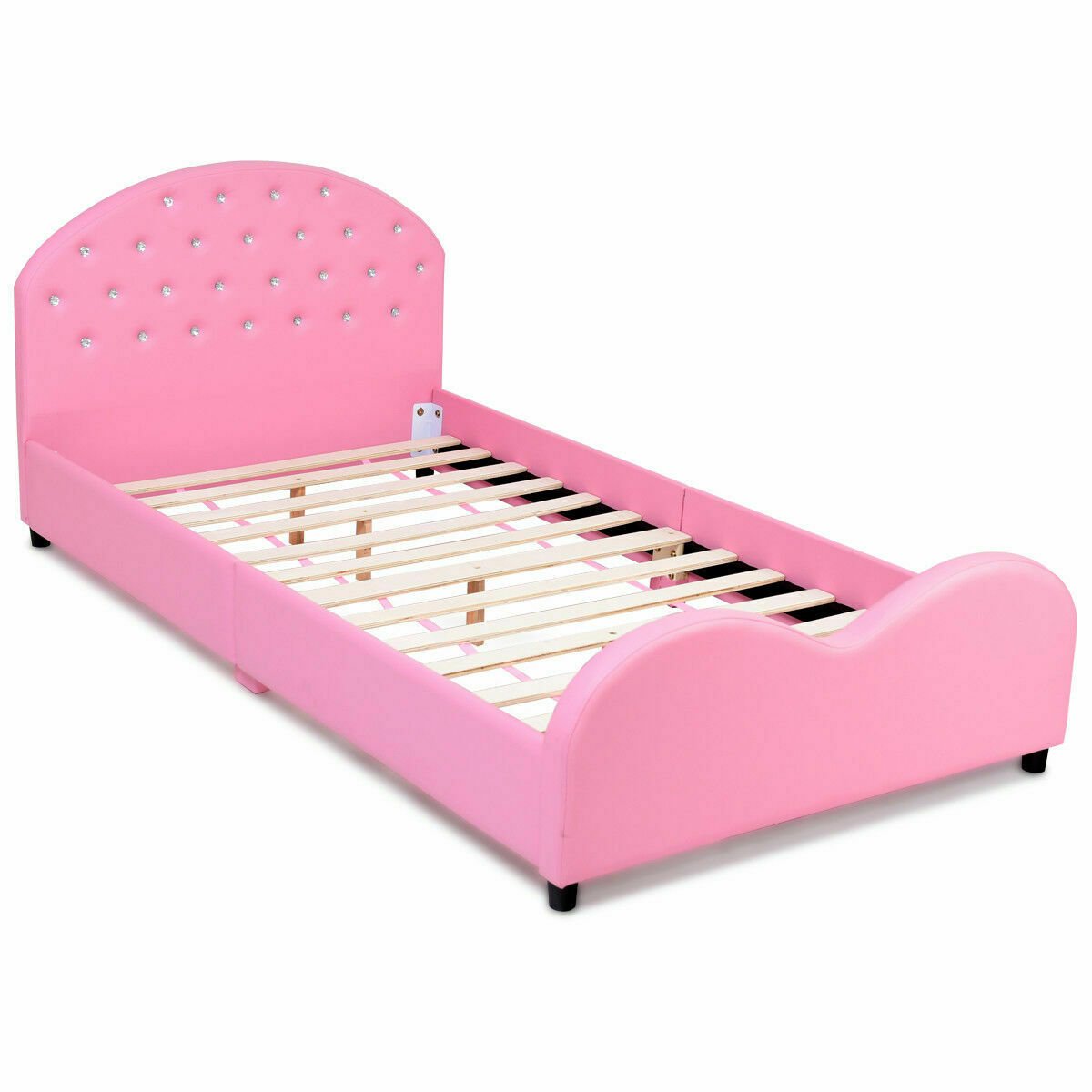 Twin Size Upholstered Platform Toddler Bed with Wood Slat Support, Pink Toddler Beds   at Gallery Canada