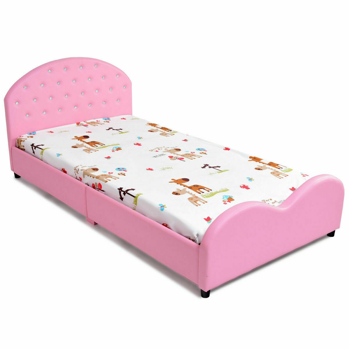 Twin Size Upholstered Platform Toddler Bed with Wood Slat Support, Pink Toddler Beds   at Gallery Canada