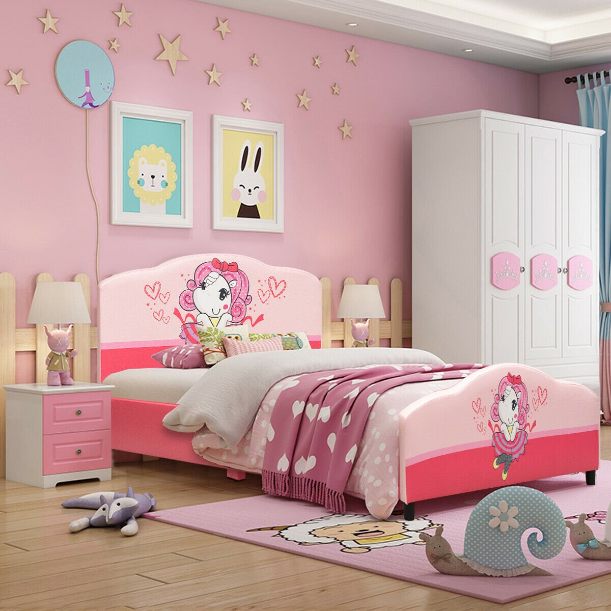 Kids Children Upholstered Platform Toddler Girl Pattern Bed, Pink Toddler Beds   at Gallery Canada