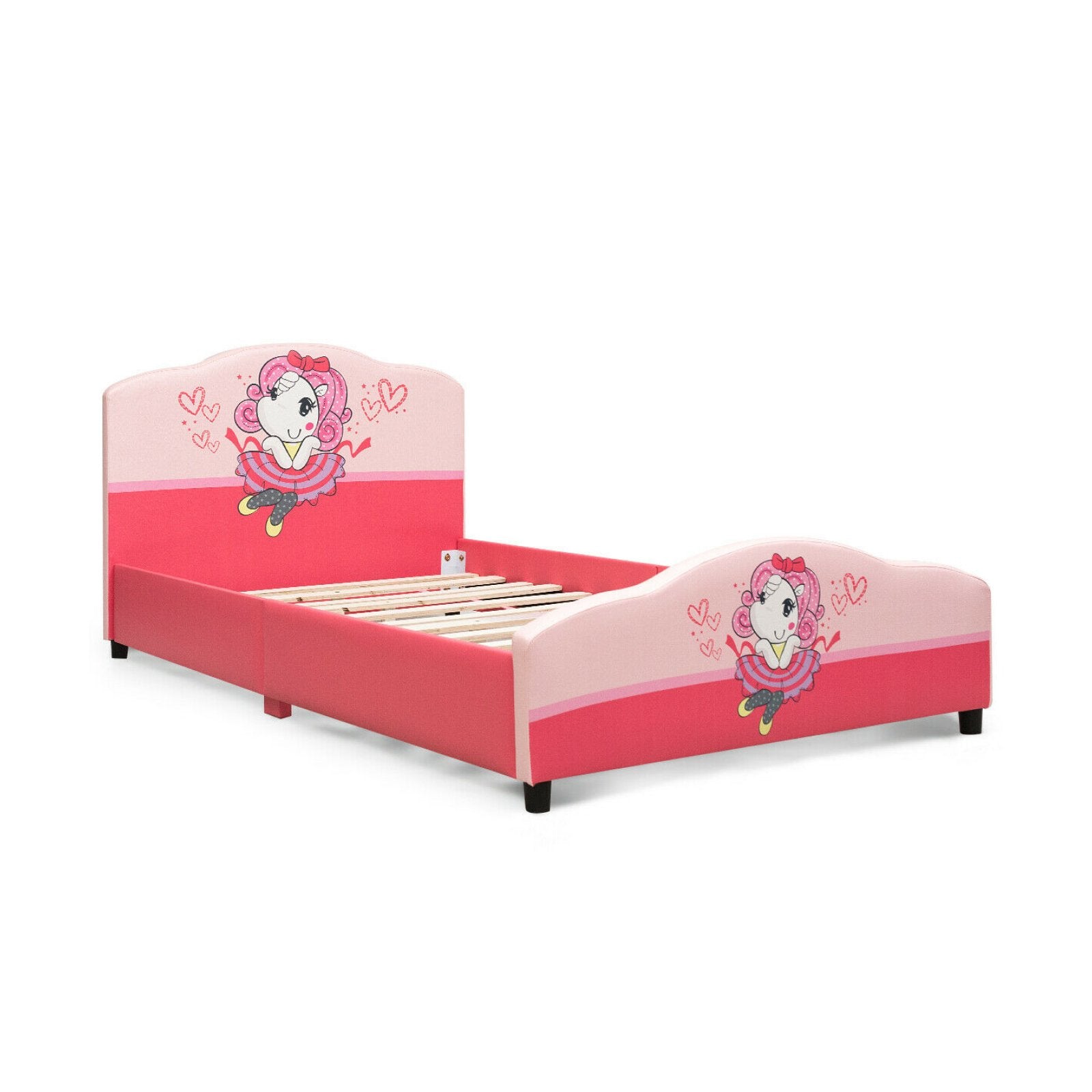 Kids Children Upholstered Platform Toddler Girl Pattern Bed, Pink Toddler Beds   at Gallery Canada