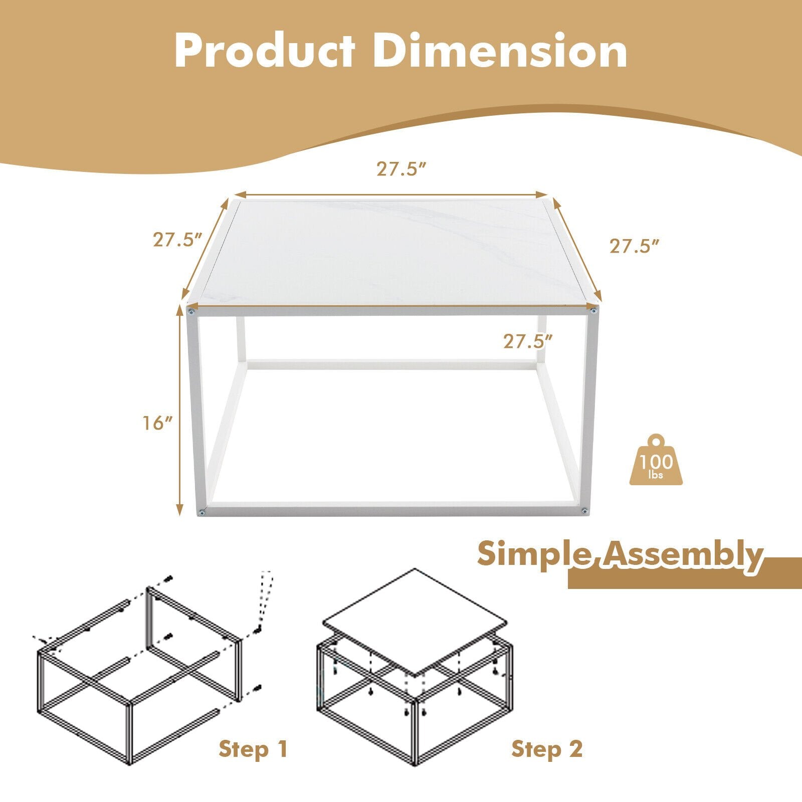 Modern Glass Square Coffee Table with Metal Frame for Living Room, White Coffee Tables   at Gallery Canada