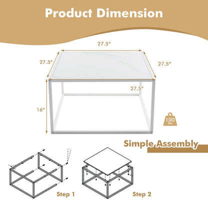 Modern Glass Square Coffee Table with Metal Frame for Living Room, White Coffee Tables   at Gallery Canada