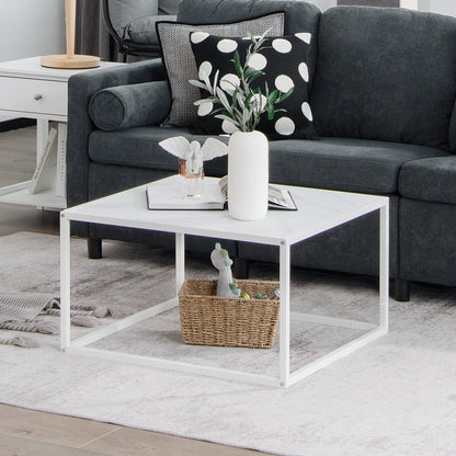 Modern Glass Square Coffee Table with Metal Frame for Living Room, White Coffee Tables   at Gallery Canada