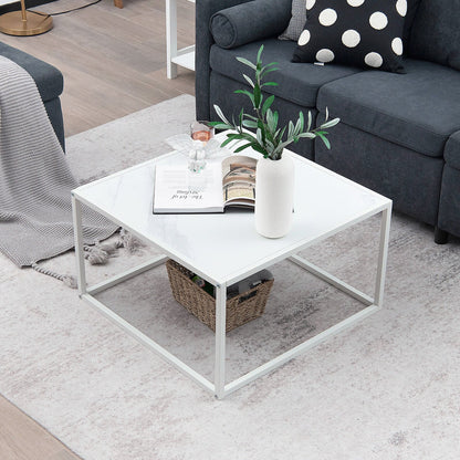 Modern Glass Square Coffee Table with Metal Frame for Living Room, White Coffee Tables   at Gallery Canada