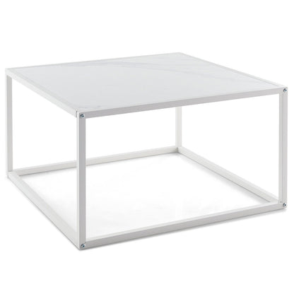 Modern Glass Square Coffee Table with Metal Frame for Living Room, White Coffee Tables   at Gallery Canada