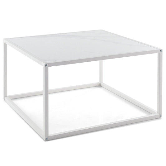 Modern Glass Square Coffee Table with Metal Frame for Living Room, White Coffee Tables   at Gallery Canada