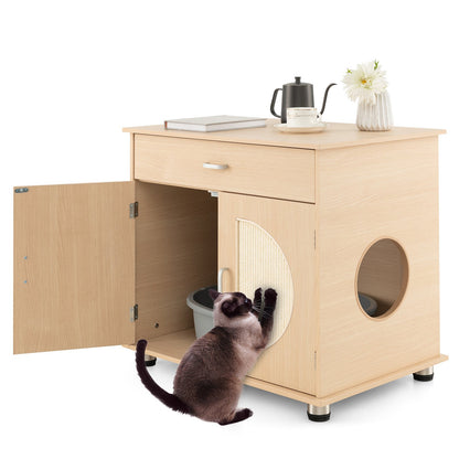 Cat Litter Box Enclosure with Sisal Scratching Doors and Storage, Natural Cat Houses   at Gallery Canada