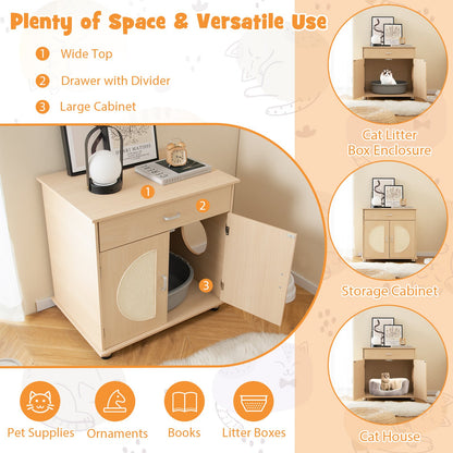 Cat Litter Box Enclosure with Sisal Scratching Doors and Storage, Natural Cat Houses   at Gallery Canada